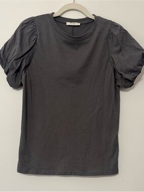 Tres Bien Charcoal Puff Sleeve Crewneck Top